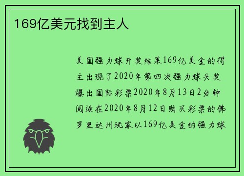 169亿美元找到主人 